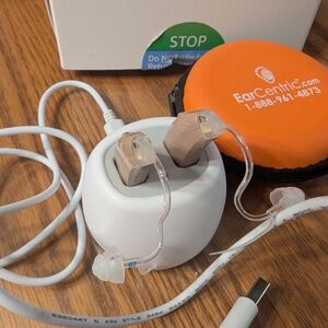 EarCentric Beige Hearing Aids, case, recharable, like new!!